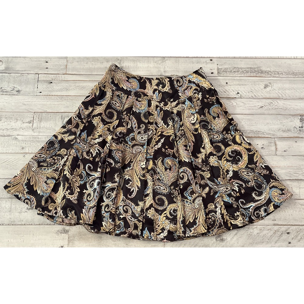 Worthington Skirt Womens 6P Brown Paisley Pleated Satin‎ Feel A-Line Lined NWOT
